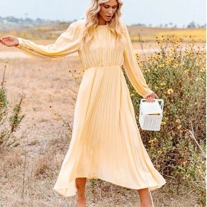 VICI Hopeful Romantic Pleated Midi Dress-Buttercream NWOT